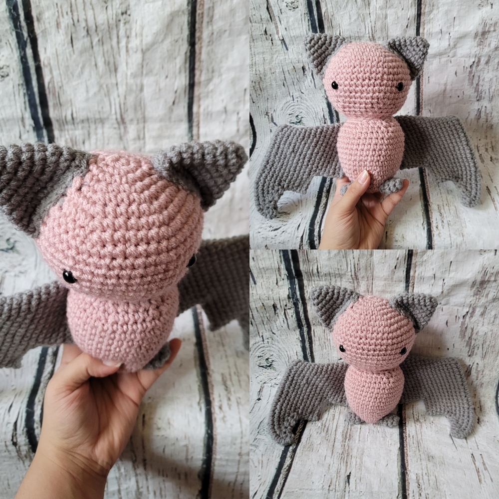 Crochet Pink and gray bat Amigurumi